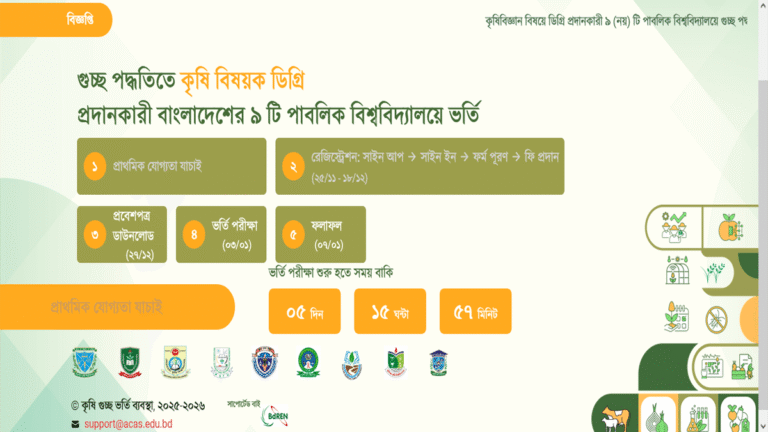 কৃষি গুচ্ছ ভর্তি পরীক্ষার আসন বিন্যাস প্রকাশ